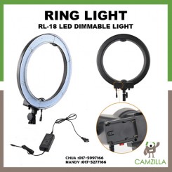 RL-18 LED Ring Light 5500K Photography Dimmable Ring Lamp, runs on direct current and battery